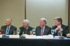 Zbigniew Brzezinski, President Jimmy Carter, Professor Robert Pastor and AU President Neil Kerwin at the March 5 event honoring Pastor.